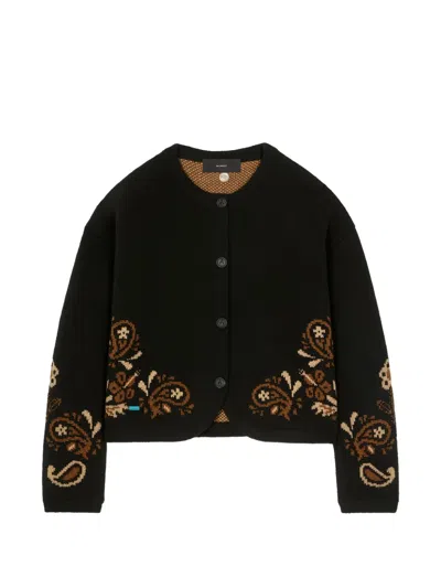 Alanui Island Roots Paisley Jacquard-knit Cardigan In Black
