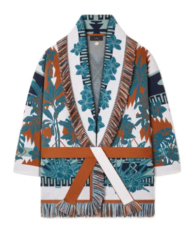 Alanui Island Soul Fringed Floral Cardigan In Brown