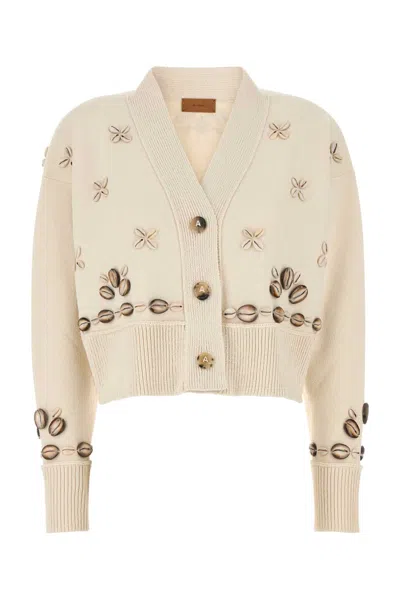 Alanui Ivory Silk Blend Oversize Ocean Dream Cardigan In White