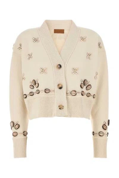 Alanui Ivory Silk Blend Oversize Ocean Dream Cardigan In White