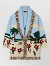 Alanui Wool Jacquard Belted Fringed Cardigan In Multi