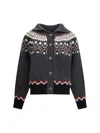 Alanui Sweet Winter Multicolor Cardigan With Spread Collar And Geometric Motif In Wool Woman In Gray
