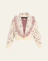 Alanui Jacquard Bandana Fringe Wool Cashmere Bomber Cardigan, White In Chalk - Ma