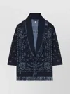 Alanui Jacquard Bandana Shawl Collar Fringe Cardigan In Blue