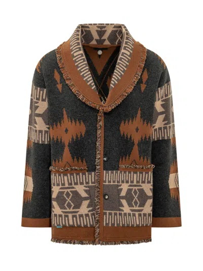 Alanui Jacquard Cardigan In Dark Grey