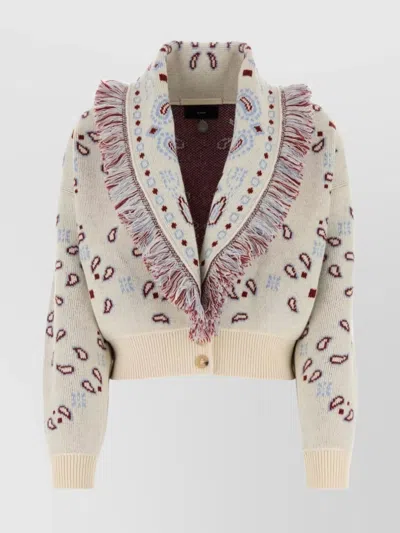 Alanui Jacquard Cardigan Embroidered Fringe Detailing In Multi