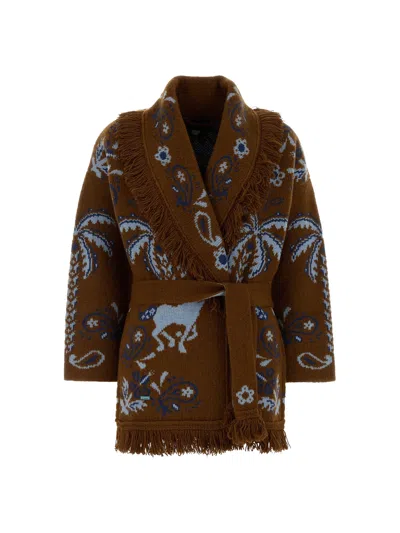 Alanui Island Roots Foulard Embroidered Wool-blend Cardigan In Brown
