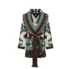 Alanui Icon Jacquard Belted Fringed Cardigan In Brown