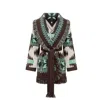 Alanui Icon Jacquard Belted Fringed Cardigan In Grey