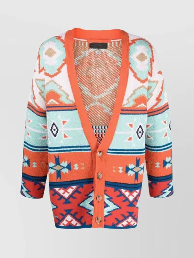 ALANUI JACQUARD GEOMETRIC V-NECK CARDIGAN