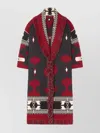 Alanui Jacquard Wool Long Cardigan With Belted Waist In Red