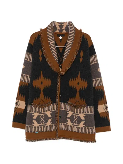 Alanui Jacquard-knit Fringed Cardigan In Brown