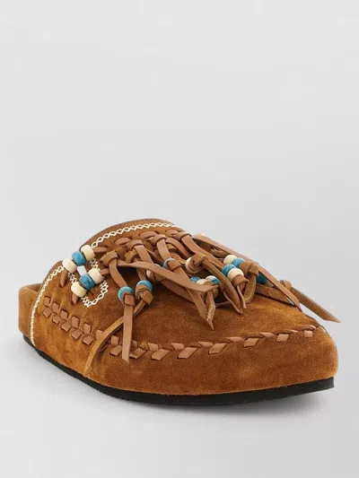 Alanui Journey Beaded Braided Flat Open Toe Slides In Brown