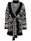 Alanui Belted Fringed Wool-blend Jacquard Cardigan In Black  