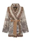 Alanui Jungle Toile De Jouy Wool Blend Cardigan In Beige E Marrone