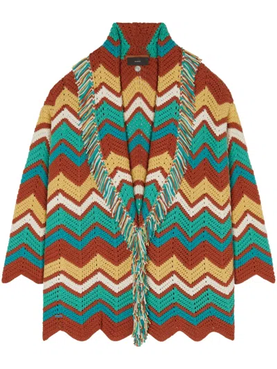 Alanui Kaleidoscopic Chevron Knit Cardigan In Red