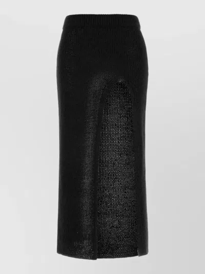 Alanui Knit Island Memories Skirt High Waist Slit In Black