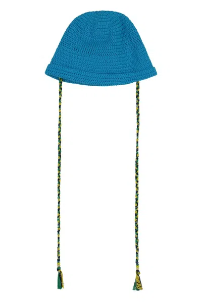 Alanui Knitted Drawstring Beanie In Blue