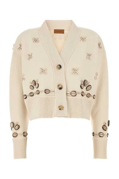 Alanui Cardigan Ocean Dream Oversize In Misto Seta Avorio Donna In Neutral