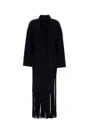 Alanui Fringe Detailed Wool Blend Coat In Blue