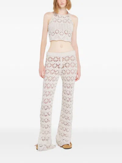 Alanui Floral Crochet Trousers Flared Hem In White