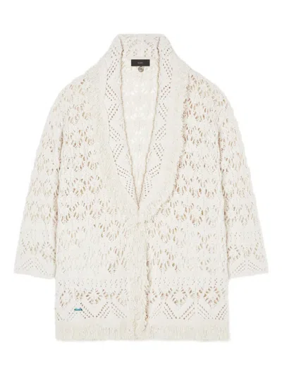 Alanui Lagoon Romance Longline Textured Fringe Cardigan In White