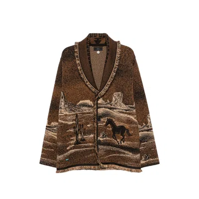 Alanui Landscape Jacquard Virgin Wool Cardigan In Brown