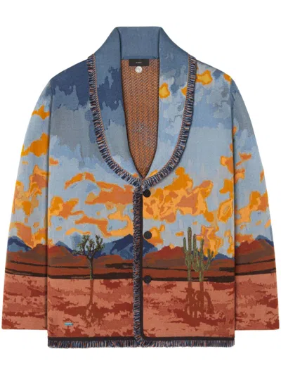 Alanui Landscape Print-knitted Cardigan In Blue