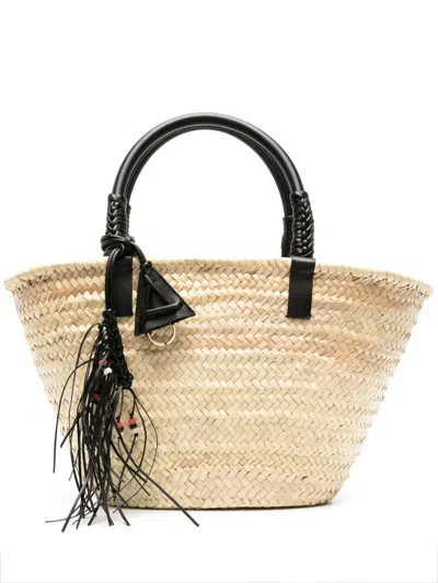 Alanui Interwoven Raffia Bag With Tassel Charm In Lightbeigeblack