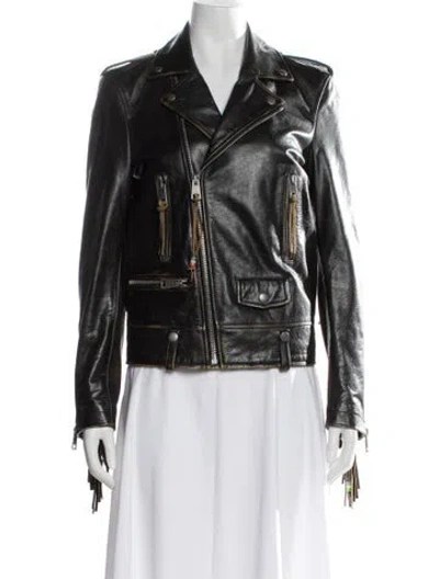 Pre-owned Alanui Leather Biker Jacket In Multi