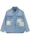 Alanui Light Blue Denim Overshirt With Crochet Lace Accents In Gray