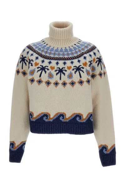 Alanui Light Blue Sweet Winter Fair Isle Virgin Wool Sweater In Multi