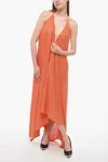Alanui Linen Cape Dress With Tie Detail In Orange
