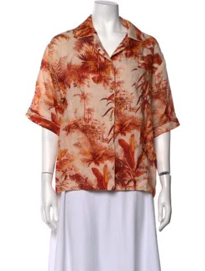 Pre-owned Alanui Linen Floral Print Top In Orange