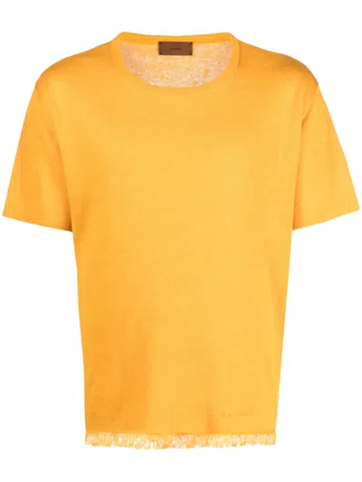 Alanui Logo-embroidered Linen T-shirt In Yellow