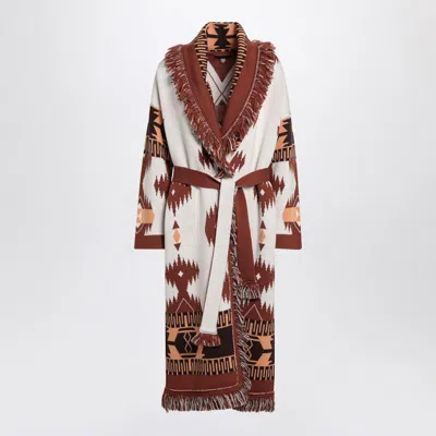 Alanui Long Cardigan Icon Jacquard White/brown