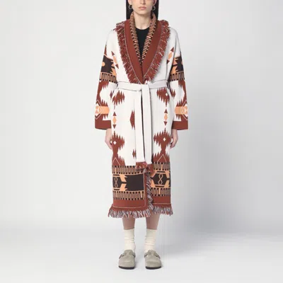Alanui Icon Jacquard Fringe Belted Cashmere Cardigan In Multi