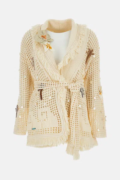 Alanui Long Cardigan 'where The Waves Begin' In Yellow