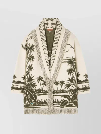 Alanui Long Cardigan With Belted Waist And Fringe In Green