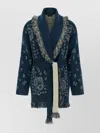 Alanui Long Cardigan With Fringe And Belt In Blue