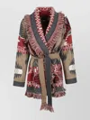 Alanui Long Cardigan With Fringe And Belt In Multi