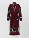 Alanui Long Coat With Belted Waist And Shawl Collar In Multi