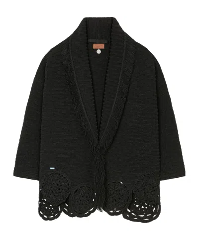 Alanui Long-sleeved Knitted Cardigan In Black