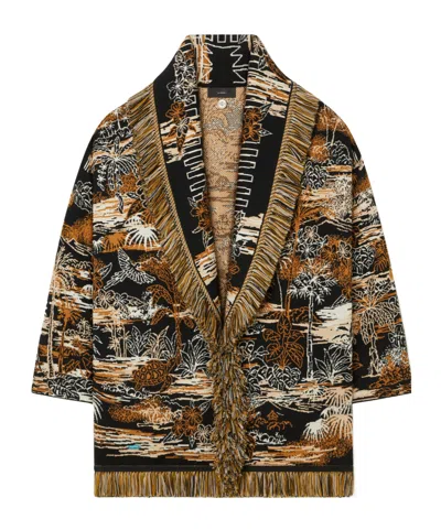 Alanui Lost In The Blue Fringed Cardigan In Black