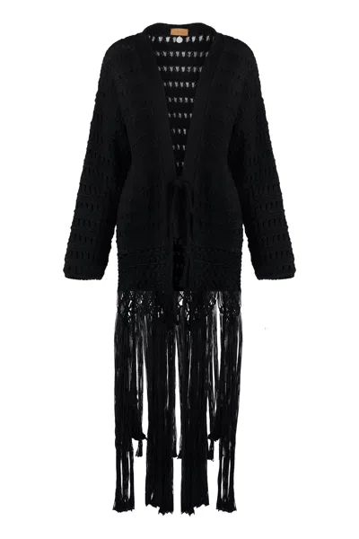 Alanui Love Letter To India Cotton Cardigan In Black