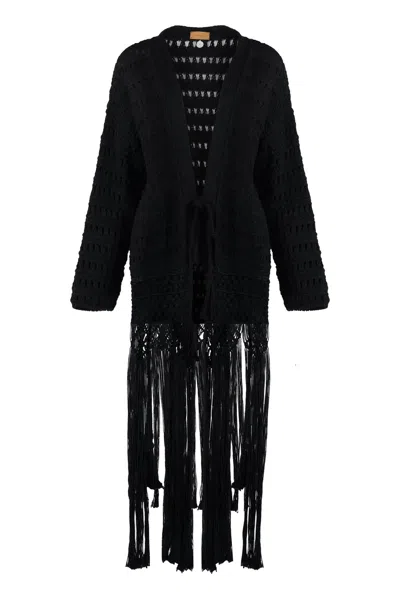 Alanui Love Letter To India Cotton Cardigan In Black