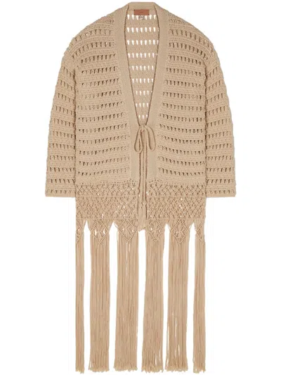 Alanui Love Letter To India Crochet Cardigan In Neutrals