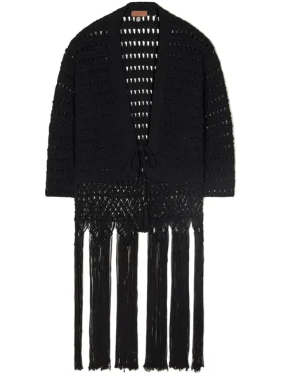 Alanui India Cotton Crochet Fringe Cardigan In Black