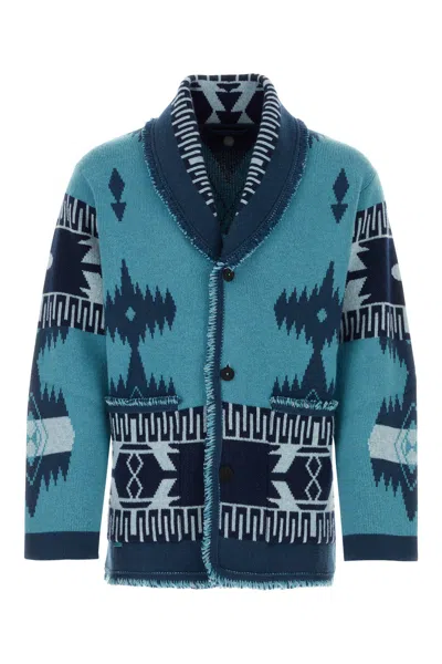 Alanui Blue Icon Jacquard Cashmere Cardigan