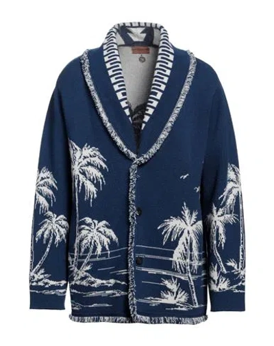 Alanui Man Cardigan Slate Blue Size M Cashmere, Wool